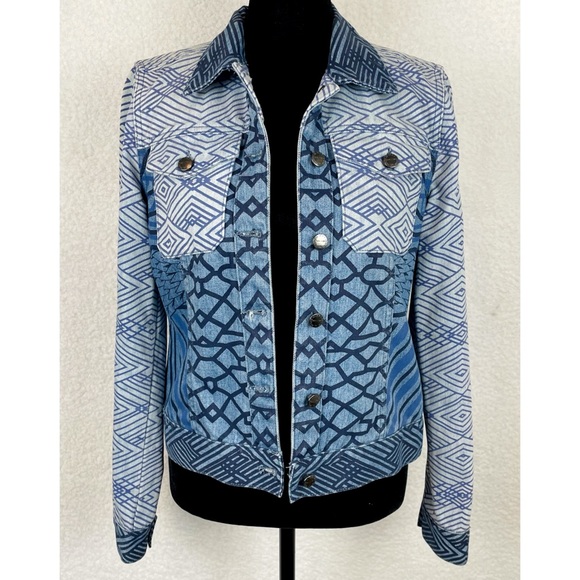 CURRENT/ELLIOTT • Mary Katrantzou Fountaine Denim Jacket w/ Contrast Mosaic - Picture 11 of 16